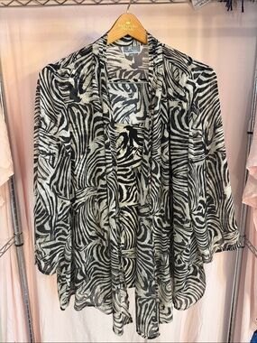 JM Collection Black and White Zebra-Print Sheer Cardigan Tunic
